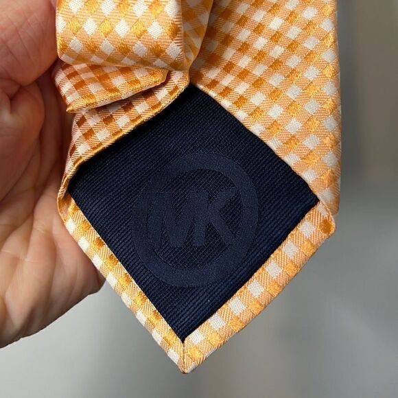 Michael Kors Mens Orange Gingham Print Neck Tie 100% Silk Great Gift - Picture 5 of 7